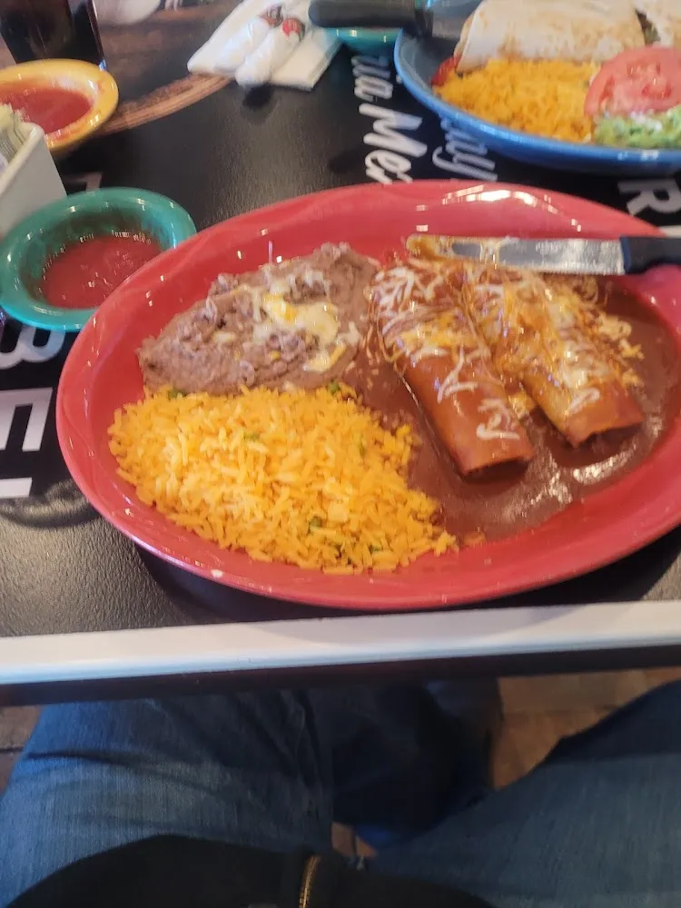 Beef Enchiladas with Rice and Beens